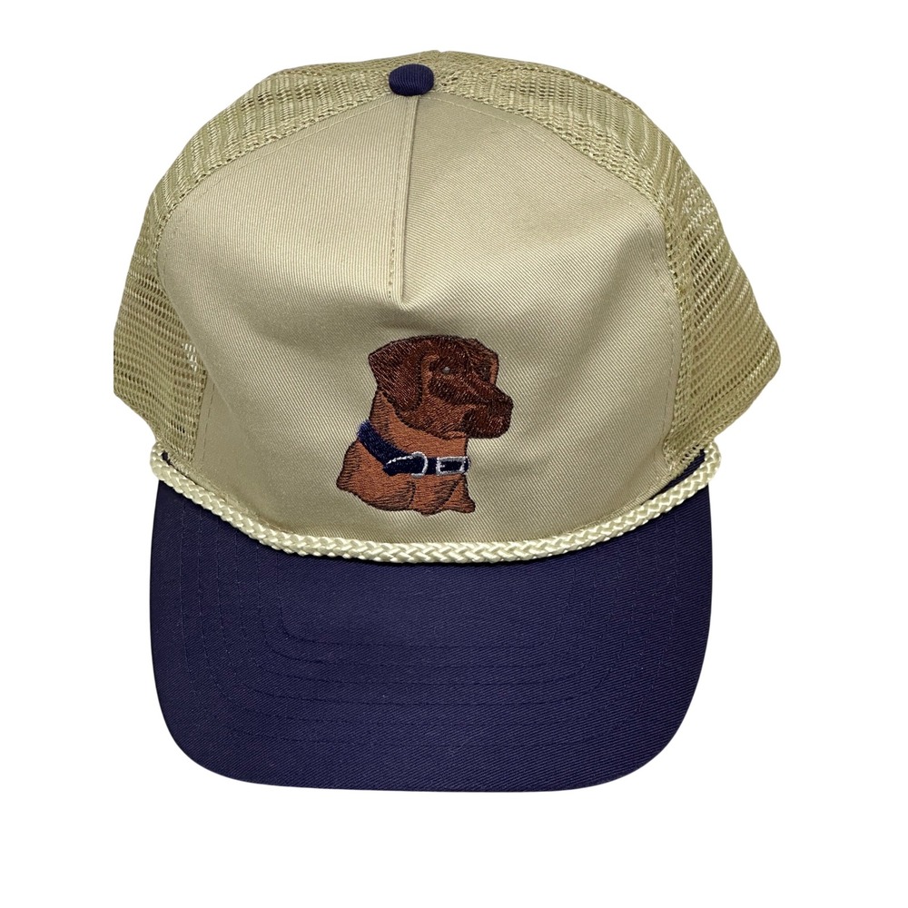 VTG Otto Cap Trucker Hat Tan Blue Labrador Retriever Dog Rope Snapback Mens